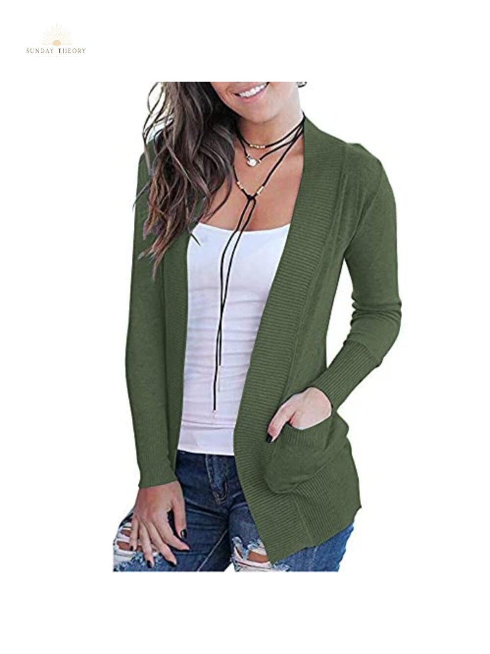 Women's Open Front Long Sleeve Cardigan with Pockets
